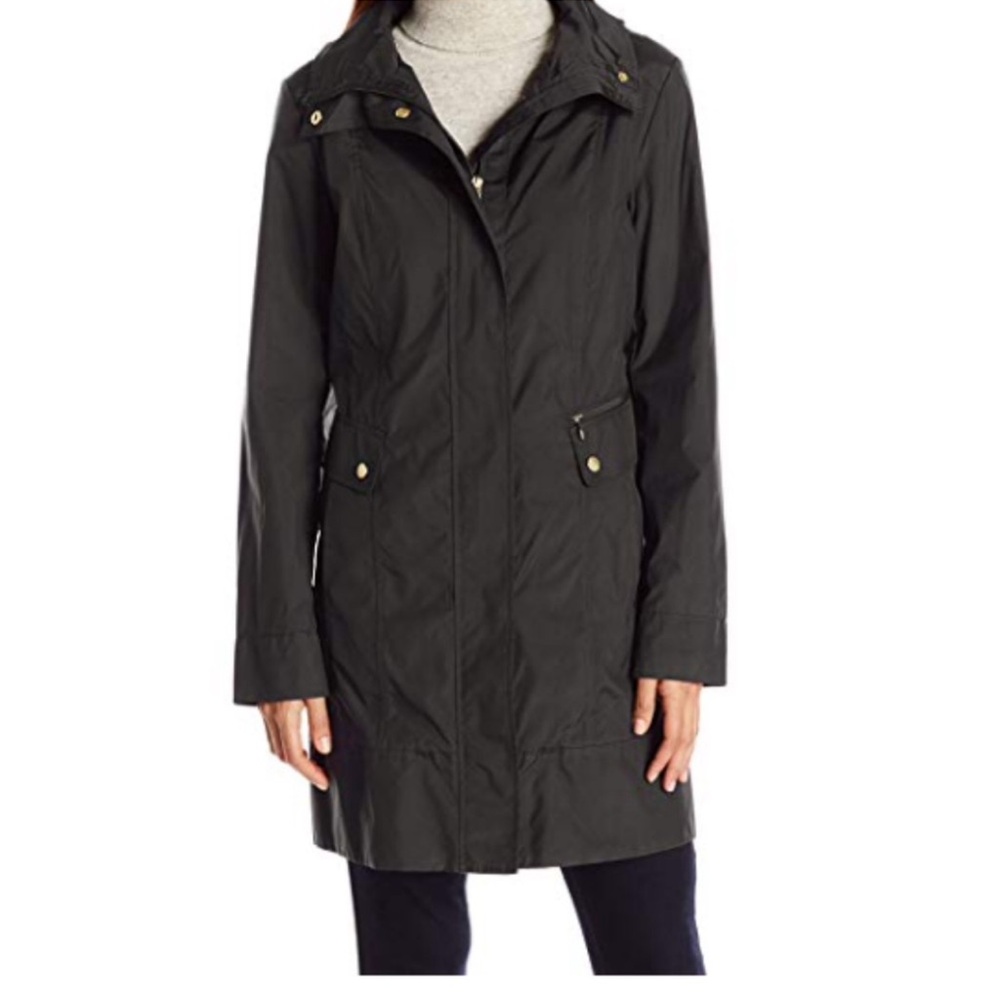 Cole Haan Navy Blue Raincoat Jacket Women’s Large | Lightweight Trench Style